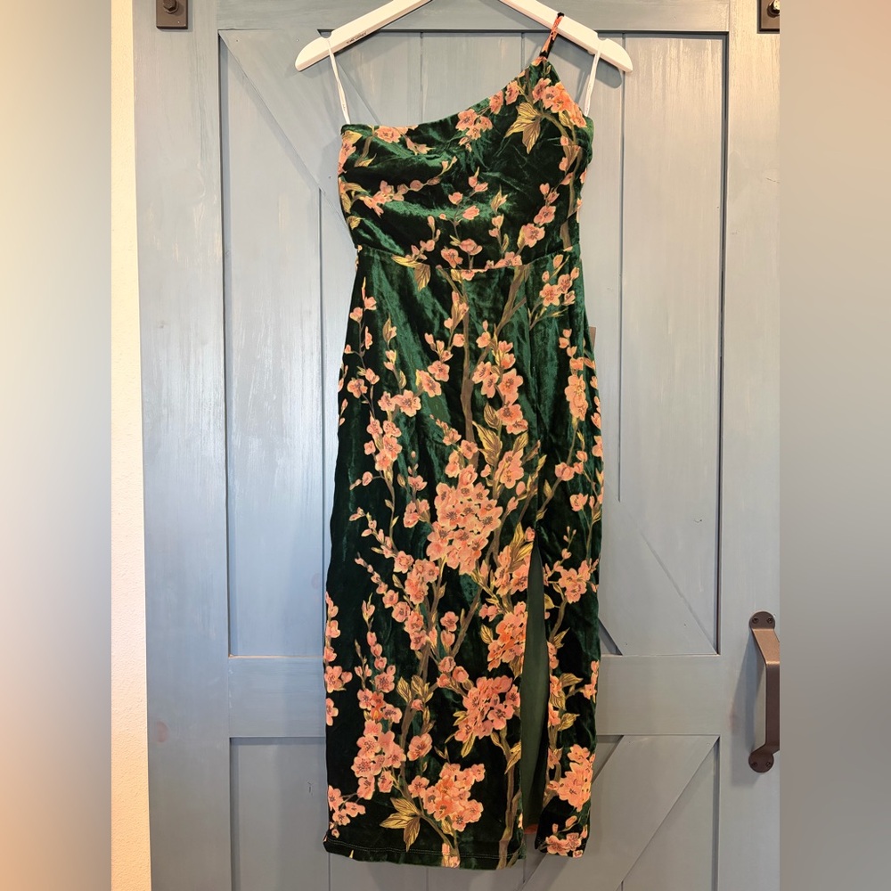 NWT Lulus Posh Forever Emerald Floral Burnout Velvet Midi Dress Size S - Picture 3 of 10